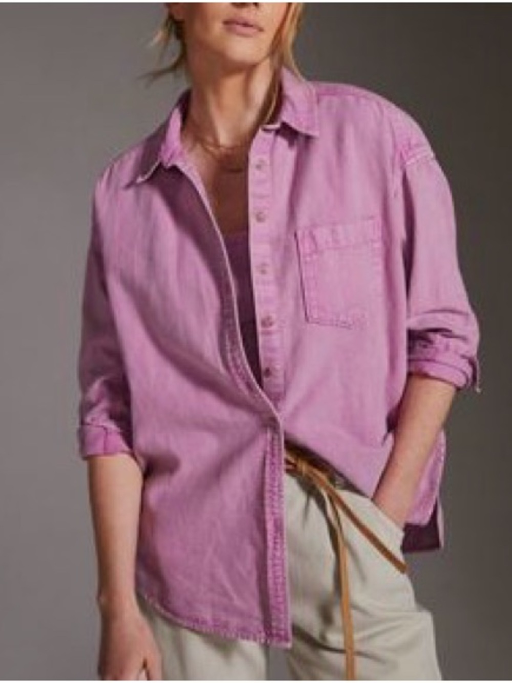 ANTHROPOLOGIE PILCRO OXFORD TUNIC SHIRT - COTTON AND LINEN
